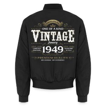 77. Geburtstag Vintage Januar Jahrgang 1949 - Unisex Bomberjacke - Schwarz - Hinten - AI Model Male 185 light (185cm)