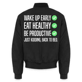 Funny New Year's Resolution - Unisex Bomber Jacket - black - Back - AI Model Male 185 light (185cm)