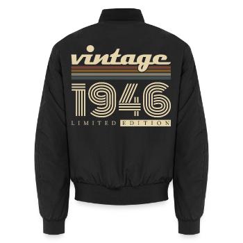 Vintage 1946 Vintage Retro Birthday Gift - Unisex Bomber Jacket - black - Back - AI Model Male 185 light (185cm)