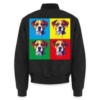 Pop Art Dog Four-Color - Unisex Bomber Jacket - black - Back - AI Model Male 185 light (185cm)
