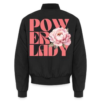 Power lady - Unisex Bomber Jacket - black - Back - AI Model Male 185 light (185cm)