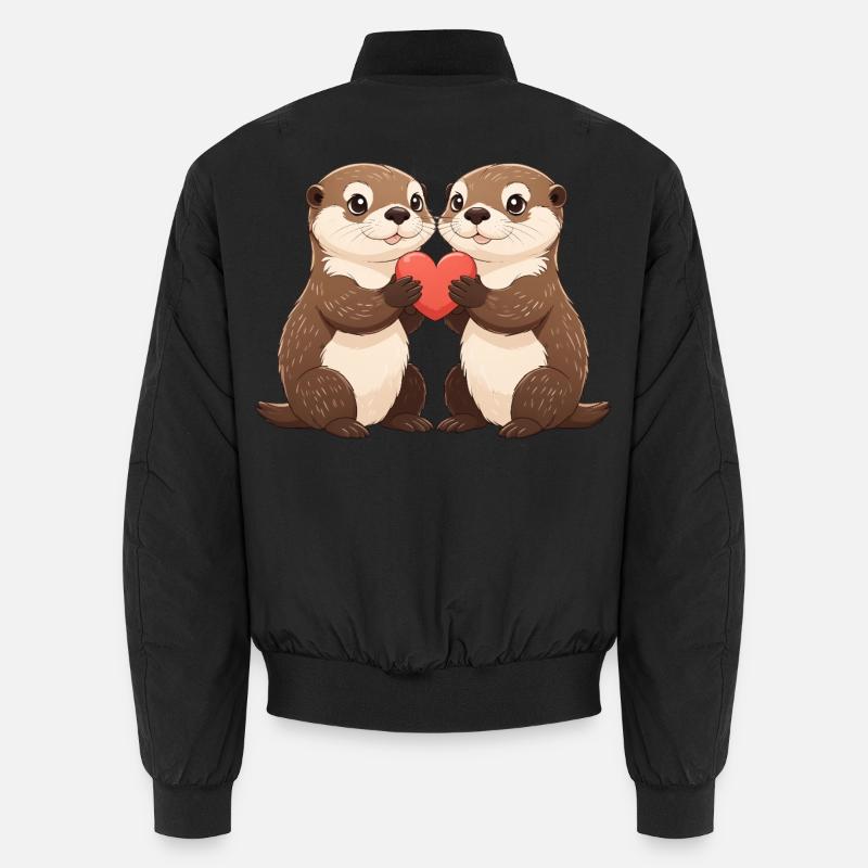Otter duo with heart - Unisex Bomber Jacket - black
