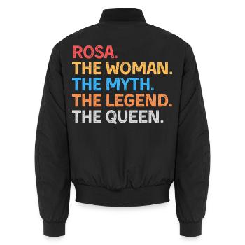 Rosa, die Frau, der Mythos, die Legende, die Königin. - Unisex Bomberjacke - Schwarz - Hinten - AI Model Male 185 light (185cm)