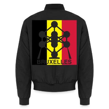 Atomium Brussels – Belgian Flag Square Design - Unisex Bomber Jacket - black - Back - AI Model Male 185 light (185cm)