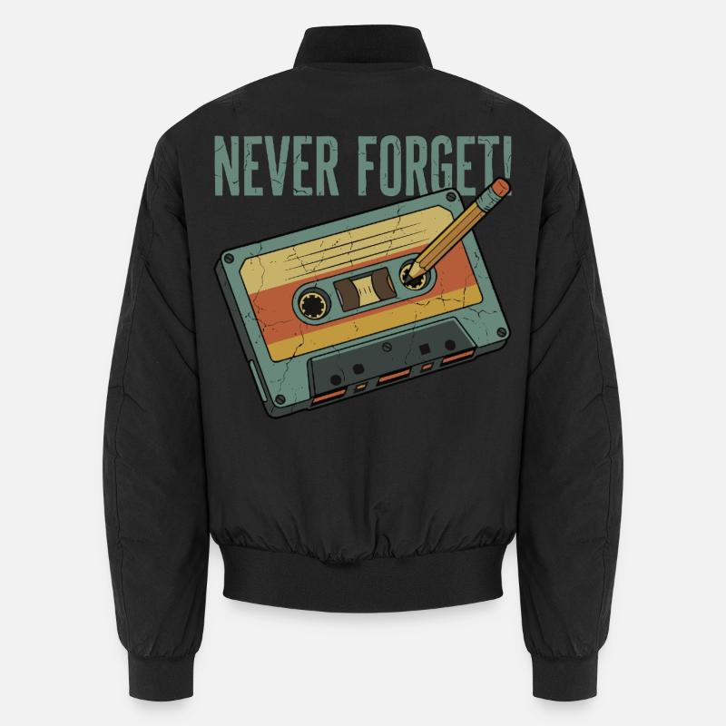 Never Forget – Retro Kassette & Bleistift Design Unisex Bomberjacke