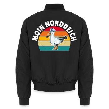 North Sea Holiday MOIN NORDDEICH Funny - Unisex Bomber Jacket - black - Back - AI Model Male 185 light (185cm)
