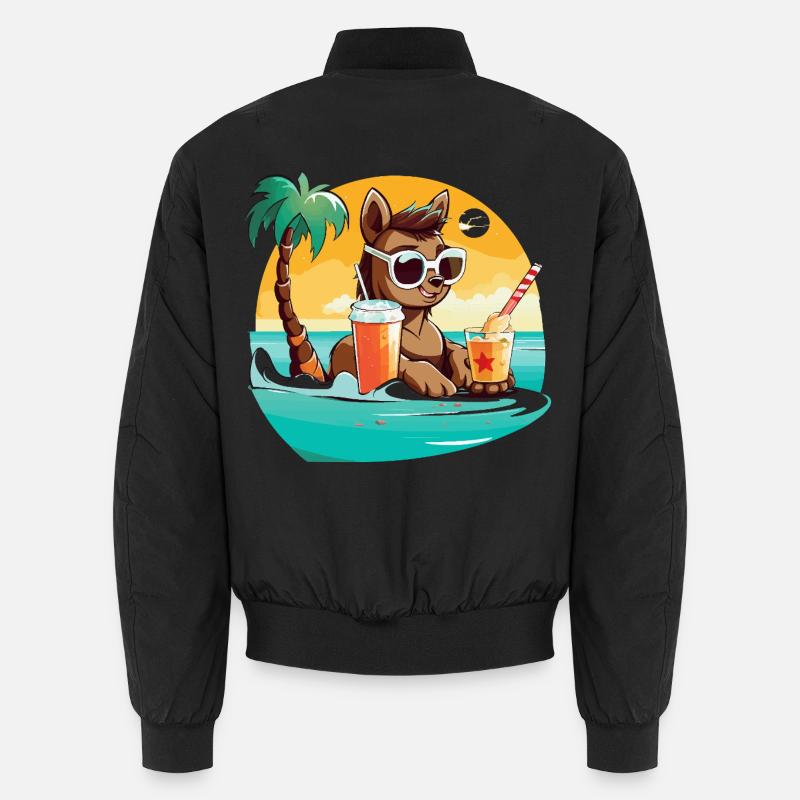 Lama am Strand im Sonnenlicht - Unisex Bomberjacke - Schwarz