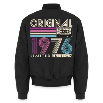 1976 Vintage 50th Birthday Gift Retro - Unisex Bomber Jacket - black - Back - AI Model Male 185 light (185cm)