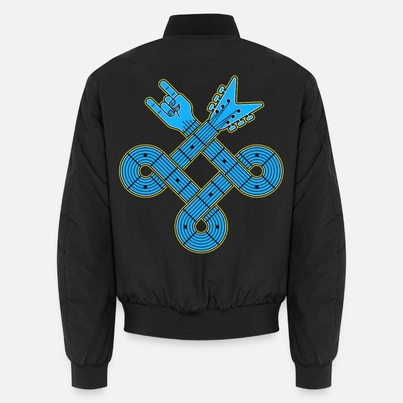 Neon Blue Guitar Knot Emblem - Unisex Bomber Jacket - black