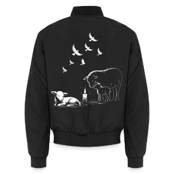 Imbolc Lämmer mit Kerze und fliegenden Tauben - Unisex Bomberjacke - Schwarz - Hinten - AI Model Male 185 light (185cm)