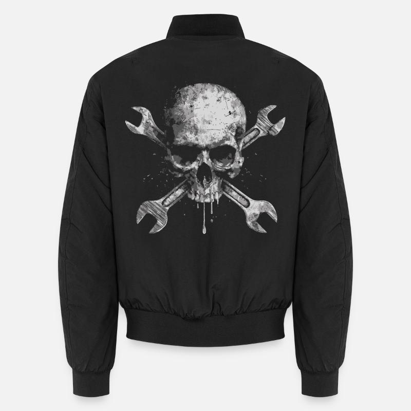Grunge Skull with Tools - Unisex Bomber Jacket - black
