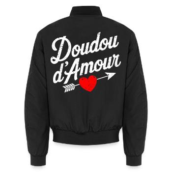 Valentinstags-Liebes-Kuschelzeug-Paar - Unisex Bomberjacke - Schwarz - Hinten - AI Model Male 185 light (185cm)
