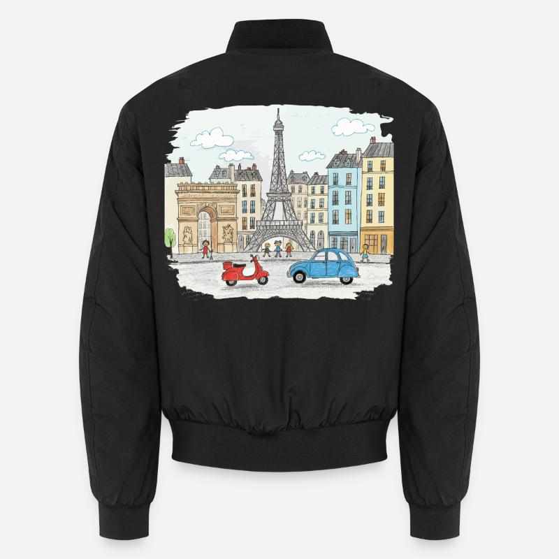 Pariser Stadtsilhouette Eiffelturm Cartoon-Kunst Unisex Bomberjacke