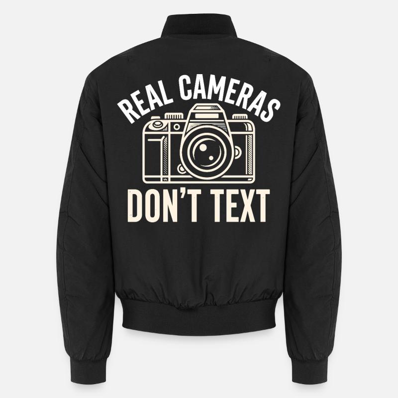Real Cameras Don't Text Statement - Unisex Bomber Jacket - black