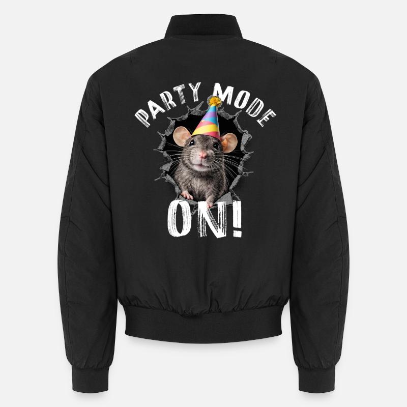 Party Mode: On! – Funny party mouse illustration Unisex Bomber Jacket