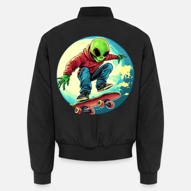 Skater Alien / Skateboarder - Unisex Bomber Jacket - black