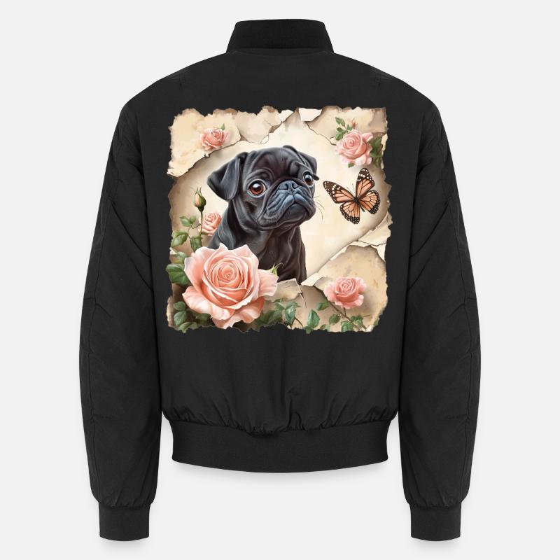 Schwarzer Mops mit Schmetterling - Unisex Bomberjacke - Schwarz
