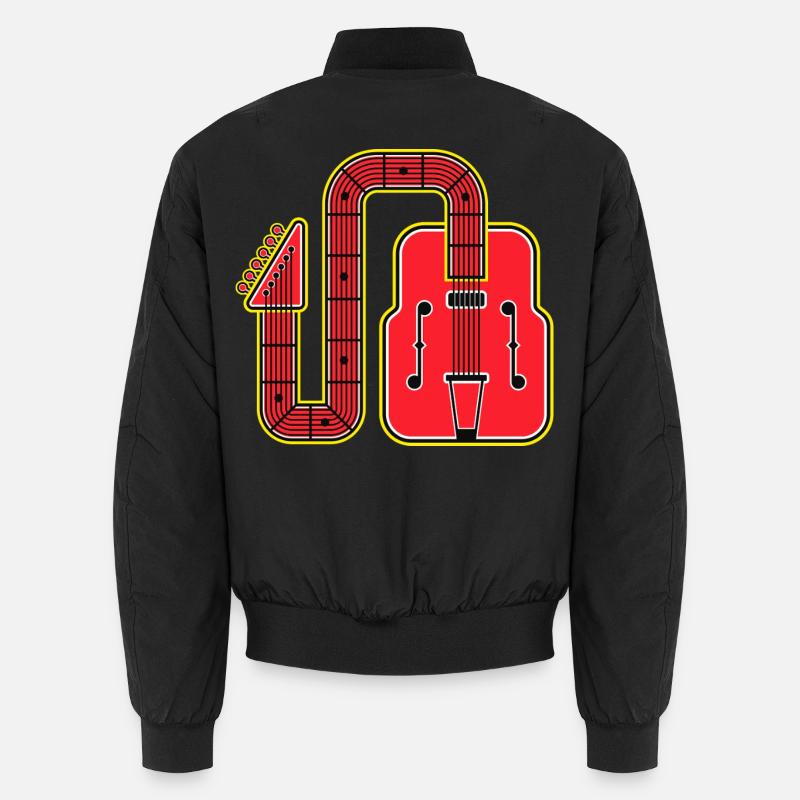 Red Abstract Shape Retro Guitar Unisex Bomber Jacket