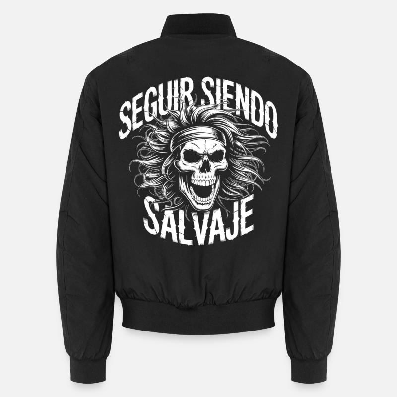 Wild Skull in White - Unisex Bomber Jacket - black