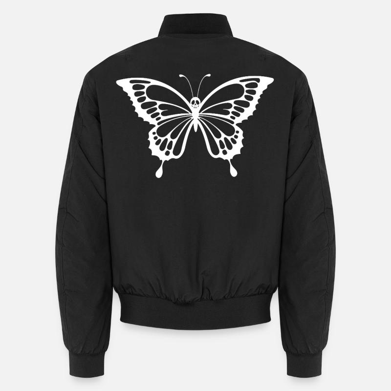 Skull and white butterfly - Unisex Bomber Jacket - black
