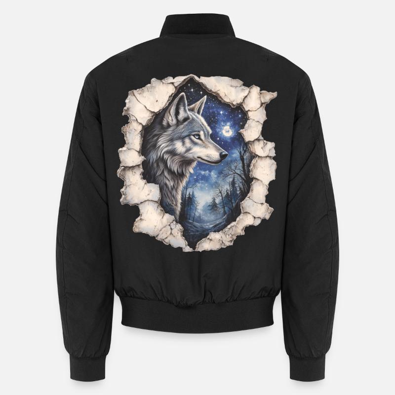Wolf mit Sternenhimmel Unisex Bomberjacke