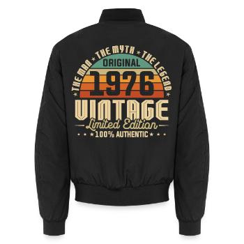 1976 Original Vintage Birthday Gift - Unisex Bomber Jacket - black - Back - AI Model Male 185 light (185cm)