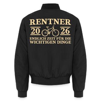 Rentner 2026 Fahrrad: Ab heute im Ruhestand Radeln - Unisex Bomberjacke - Schwarz - Hinten - AI Model Male 185 light (185cm)