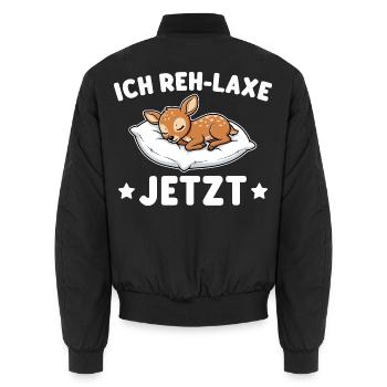 Ich Reh-Laxe Jetzt - Lustiger Reh Wortwitz - Unisex Bomberjacke - Schwarz - Hinten - AI Model Male 185 light (185cm)