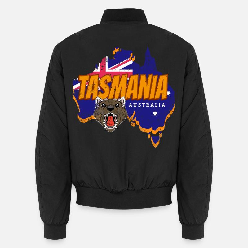 Tasmania Australia Map and Flag Souvenir - Unisex Bomber Jacket - black
