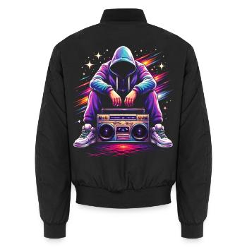 Retro 80s Boombox Illustration - Unisex Bomber Jacket - black - Back - AI Model Male 185 light (185cm)