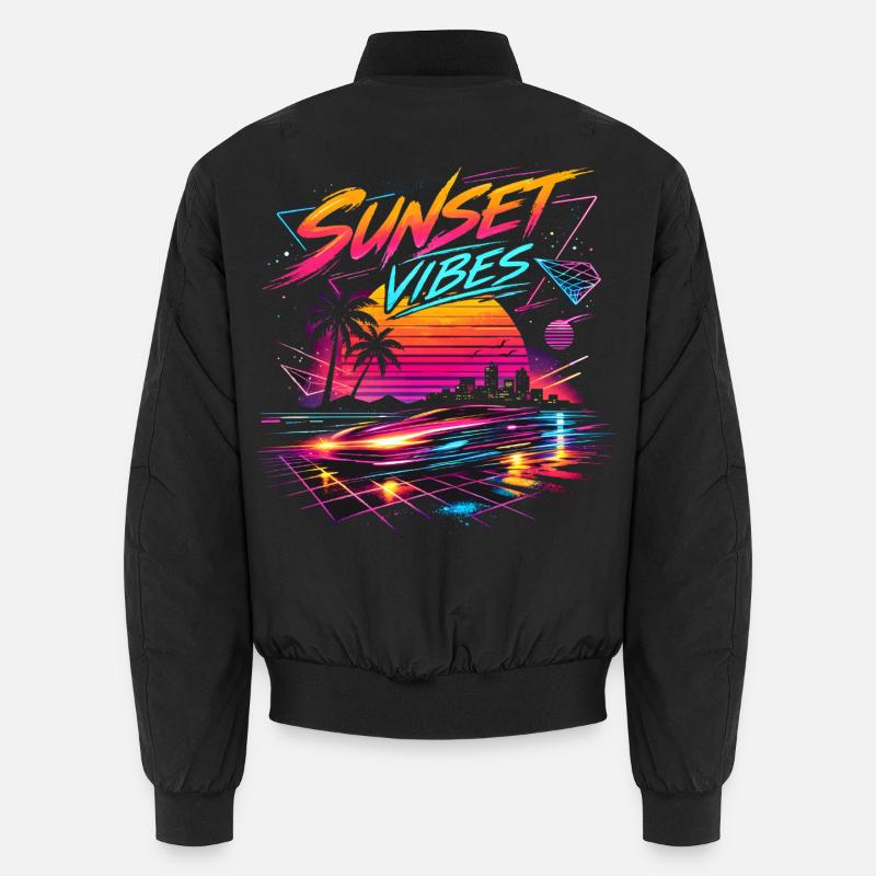 Sunset Vibes 80s Neon Design Unisex Bomber Jacket