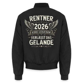Rentner 2026 Rente Geschenk Mann Ruhestand Lustig - Unisex Bomberjacke - Schwarz - Hinten - AI Model Male 185 light (185cm)