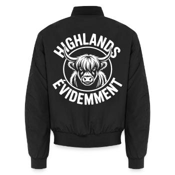 Schottische Highland-Kuh – Highland-Kuh - Unisex Bomberjacke - Schwarz - Hinten - AI Model Male 185 light (185cm)