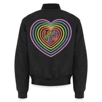 Farbenfroher Love You Text Herzenform Druck - Unisex Bomberjacke - Schwarz - Hinten - AI Model Male 185 light (185cm)
