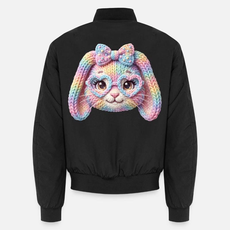 Bunny Heart Glasses Bunny Pastel Rainbow Easter Unisex Bomber Jacket