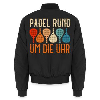 Padel Sport PADEL RUND UM DIE UHR Lustig - Unisex Bomberjacke - Schwarz - Hinten - AI Model Male 185 light (185cm)