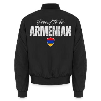 Proud to be Armenian, made in Armenia - Unisex Bomber Jacket - black - Back - AI Model Male 185 light (185cm)