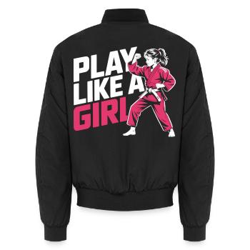 Karate Girl Shirt Play Like A Girl Gift - Unisex Bomber Jacket - black - Back - AI Model Male 185 light (185cm)