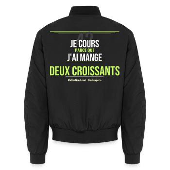 42 Ans: Deux Croissants Humour - Bomber unisexe - noir - Dos - AI Model Male 185 light (185cm)