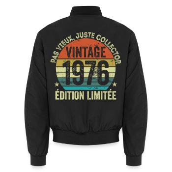 Vintage 1976 Édition Limitée Cadeau Anniversaire - Bomber unisexe - noir - Dos - AI Model Male 185 light (185cm)