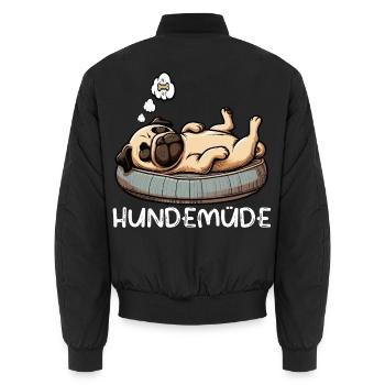 Hundemüde Mops Möpse Mopsbesitzer Mopsliebhaber  - Unisex Bomberjacke - Schwarz - Hinten - AI Model Male 185 light (185cm)