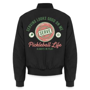 Pickleball Funny Player Love Pickleball Court - Unisex Bomber Jacket - black - Back - AI Model Male 185 light (185cm)