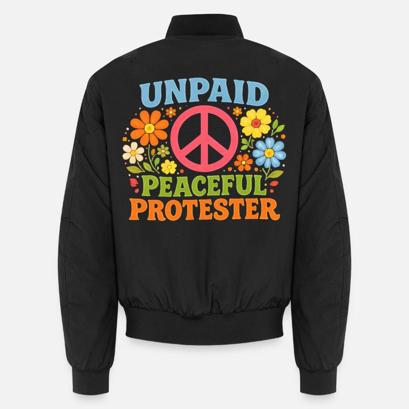 Unpaid Peaceful Protest Retro Flowers - Unisex Bomber Jacket - black