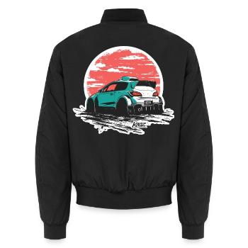 Sketch du coucher de soleil de la voiture de rallye sarcelle - Bomber unisexe - noir - Dos - AI Model Male 185 light (185cm)