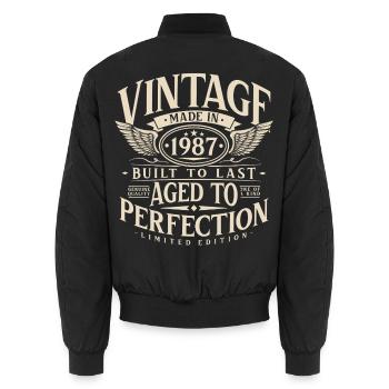 Vintage 1987 Retro Vintage Birthday Gift - Unisex Bomber Jacket - black - Back - AI Model Male 185 light (185cm)