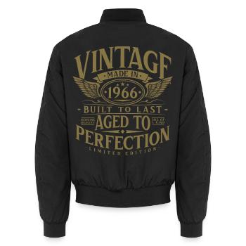 1966 Vintage Born Vintage Birthday Gift - Unisex Bomber Jacket - black - Back - AI Model Male 185 light (185cm)