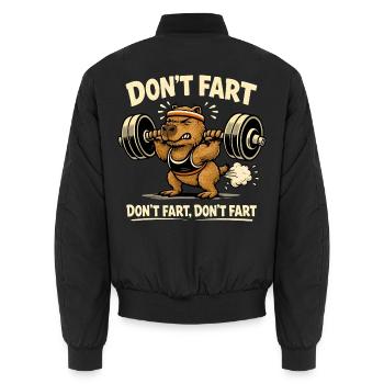 Funny Gym Capybara - Don't Fart - Weightlifting - Unisex Bomber Jacket - black - Back - AI Model Male 185 light (185cm)