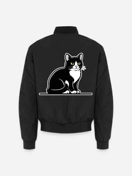 Smoking Katze Schwarz-Weiß Porträt Elegant Sitzend - Unisex Bomberjacke - Schwarz
