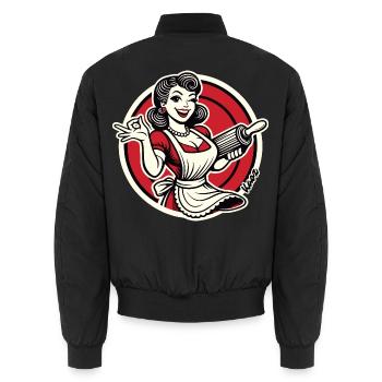 Retro-Diner-Kellnerin mit Nudelholz - Unisex Bomberjacke - Schwarz - Hinten - AI Model Male 185 light (185cm)