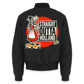 Holländische Trachten-Karikatur direkt aus Holland - Unisex Bomberjacke - Schwarz - Hinten - AI Model Male 185 light (185cm)